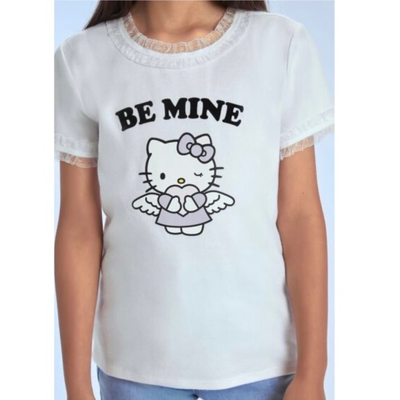 GIRLS HELLO KITTY LACE TRIM GRAPHIC TEE KIDS - Picture 3 of 8